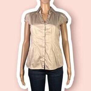 Banana Republic Tan Puff Sleeve Vneck Button Front Top Size 4 - "Sasha"